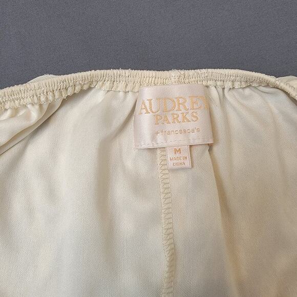 Audrey Parks Cream Mini Dress M Sheer Dot Tie Back Romanticcore - Picture 5 of 7